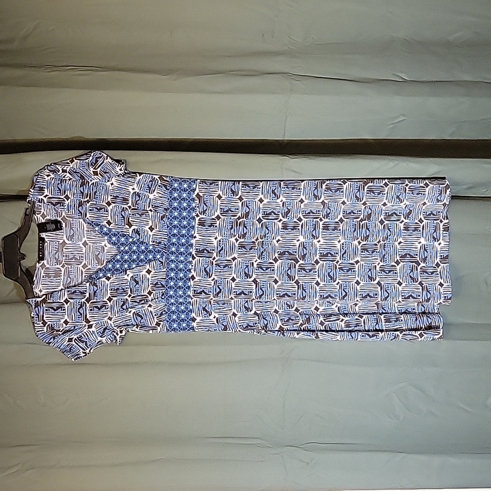 AXCESS DRESS SHORT SLEEVE SIZE MEDIUM BLUE WHITE BROWN